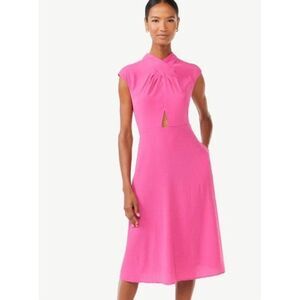 Scoop Women Magenta Twist Neck Textured Cut-Out Fit & Flare Dress Size XS